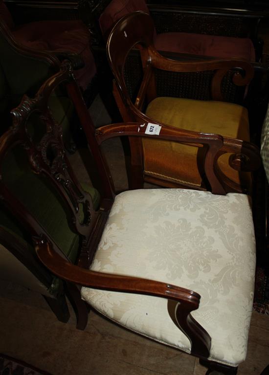 Edwardian Chippendale style elbow chair, on cabriole legs(-)